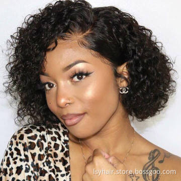 Short Curly Pixie Cut Bob Wigs Lace Front Wigs Indian Hair Closure Curly Human Hair Frontal Wigs